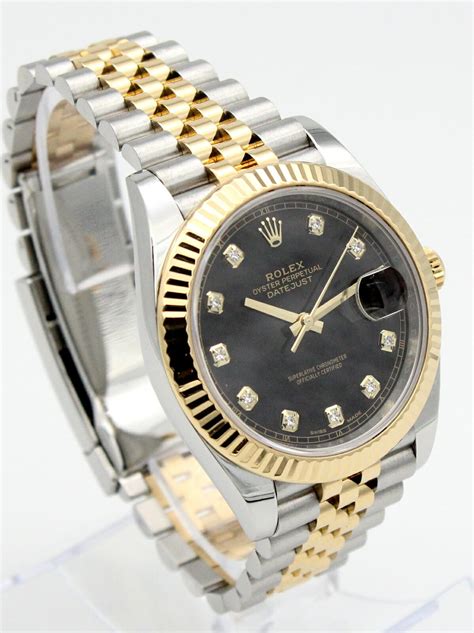 rolex datejust two tone black dial diamond marker|Rolex Datejust 41 ref 126300.